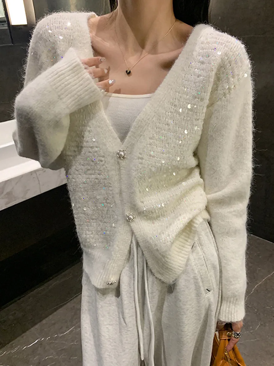 Trendy V-neck Sequin Cardigan for Women