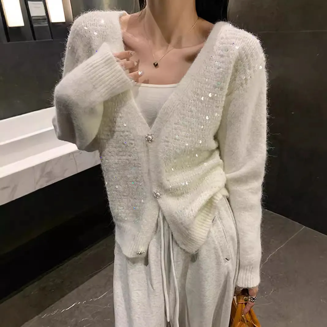 Trendy V-neck Sequin Cardigan for Women