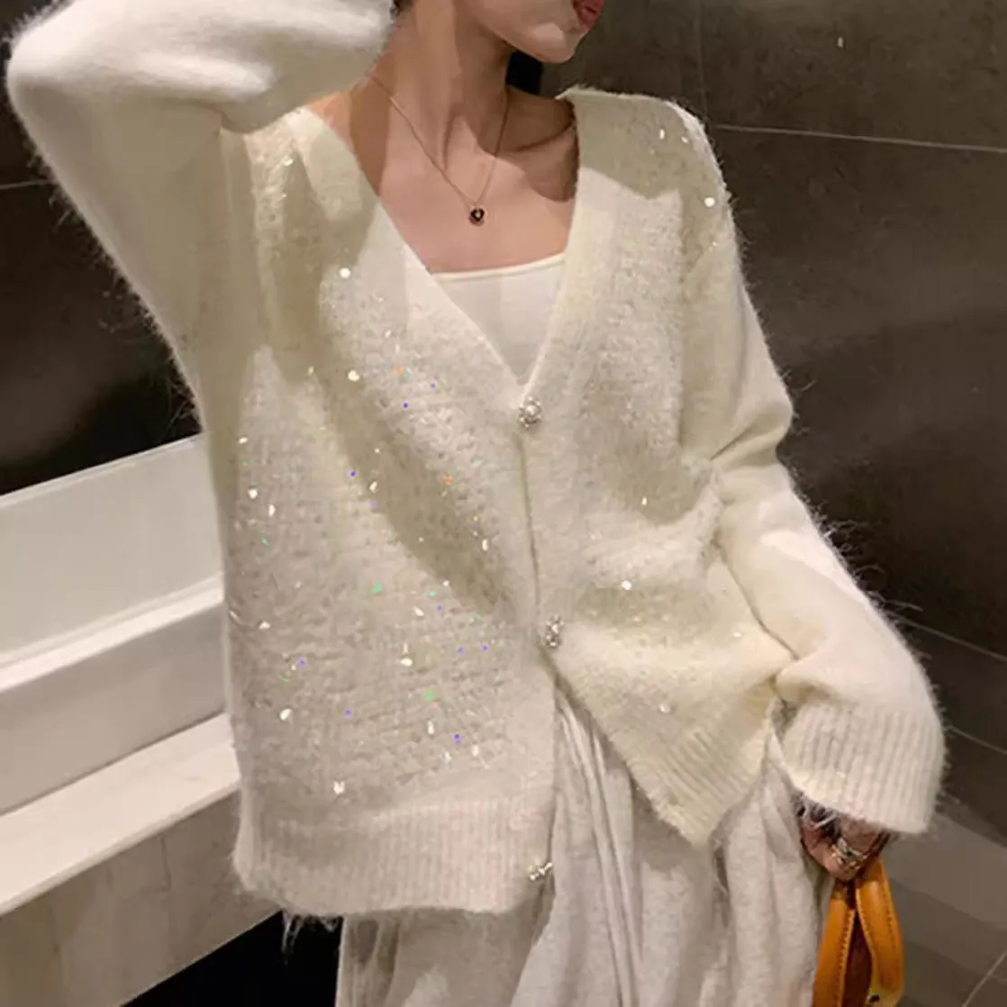 Trendy V-neck Sequin Cardigan for Women