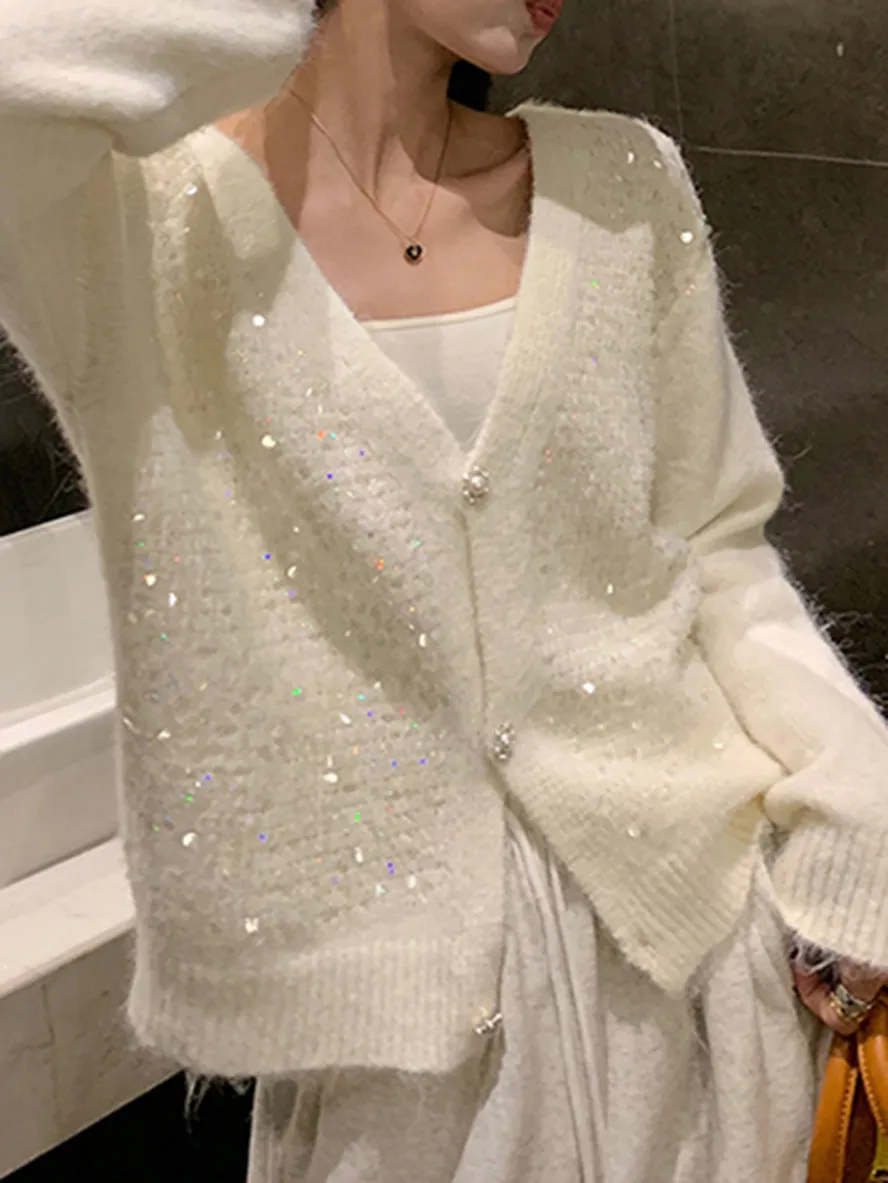 Trendy V-neck Sequin Cardigan for Women