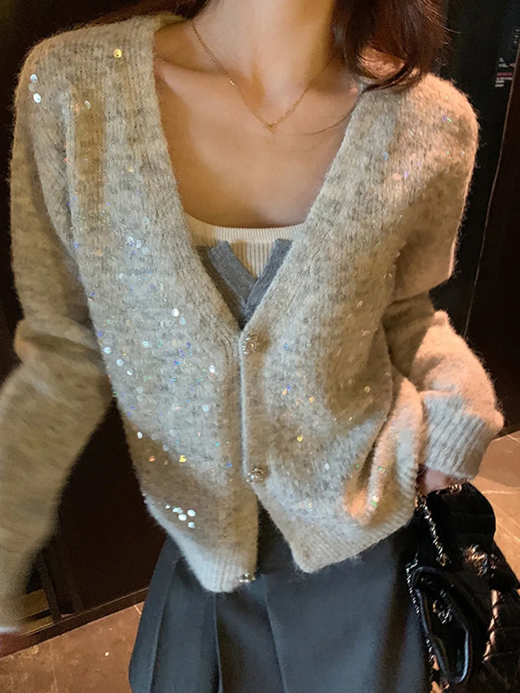 Trendy V-neck Sequin Cardigan for Women