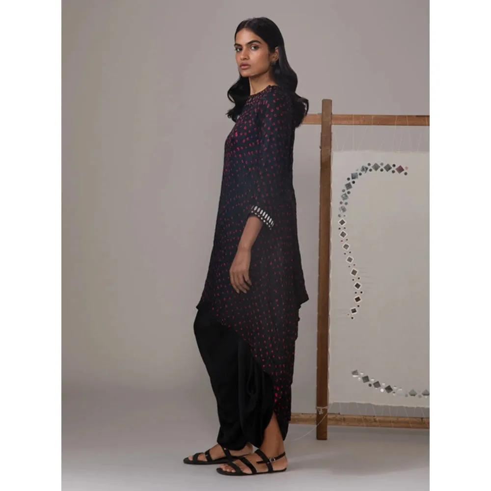 Twenty Nine Black Bandhani Long Asymmetrical Tunic