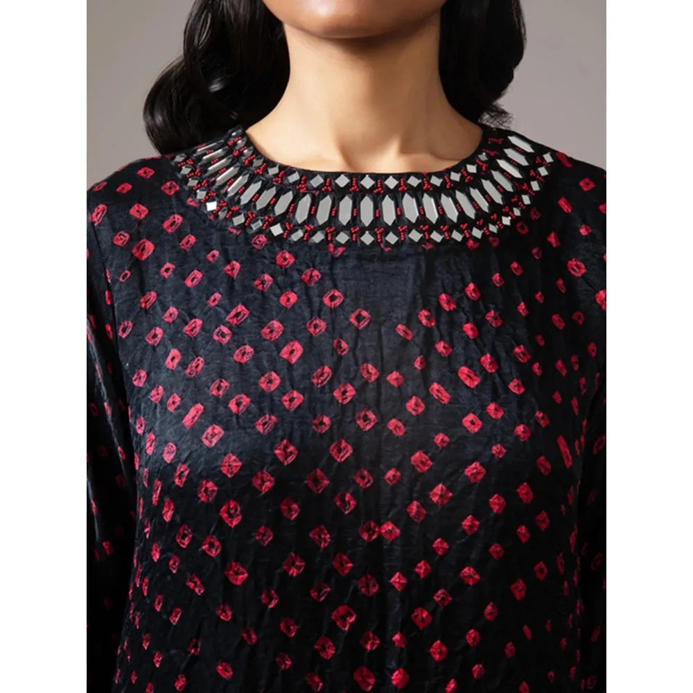 Twenty Nine Black Bandhani Long Asymmetrical Tunic