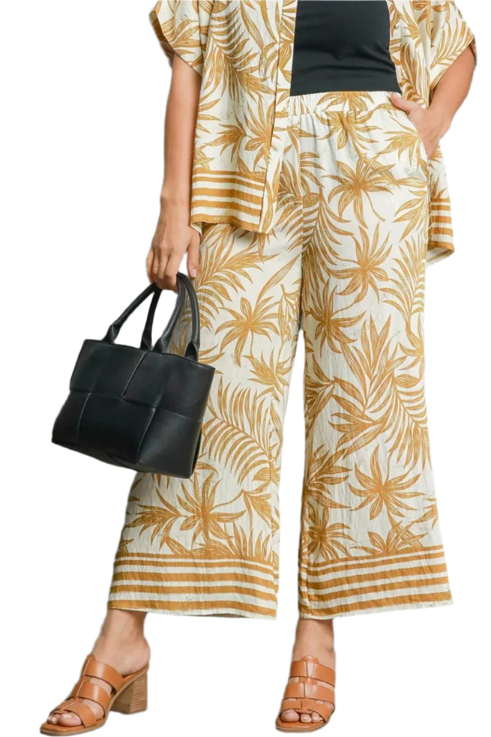Umgee Tropical Print Wide Leg Pants