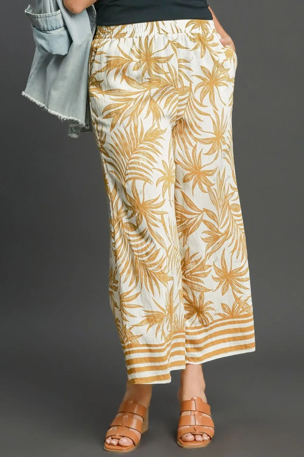 Umgee Tropical Print Wide Leg Pants