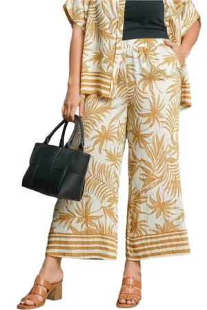 Umgee Tropical Print Wide Leg Pants