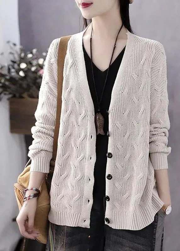 V Neck Art Blue Button Casual Autumn Knit Sweater Coat