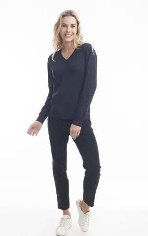 V Neck Cotton Knit In Navy