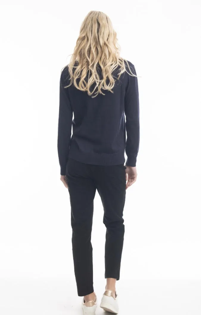 V Neck Cotton Knit In Navy