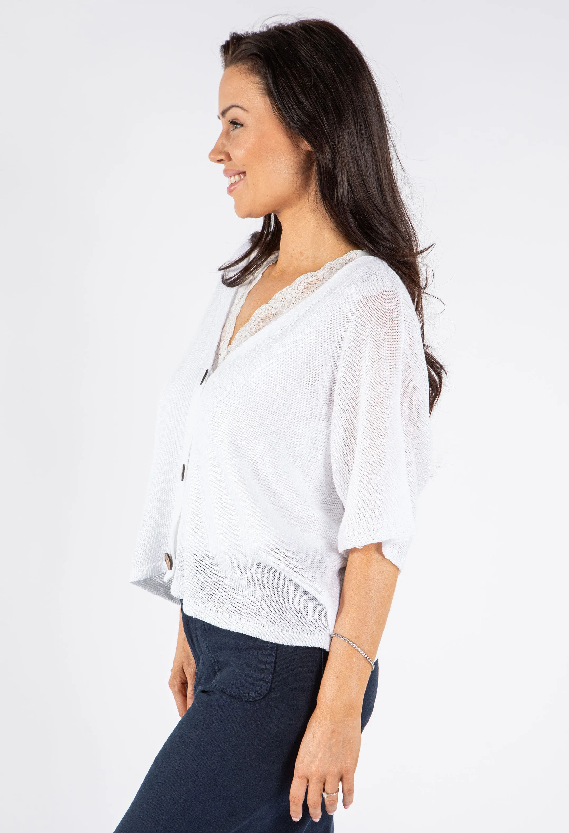 V-Neck Cropped Knit Cardigan