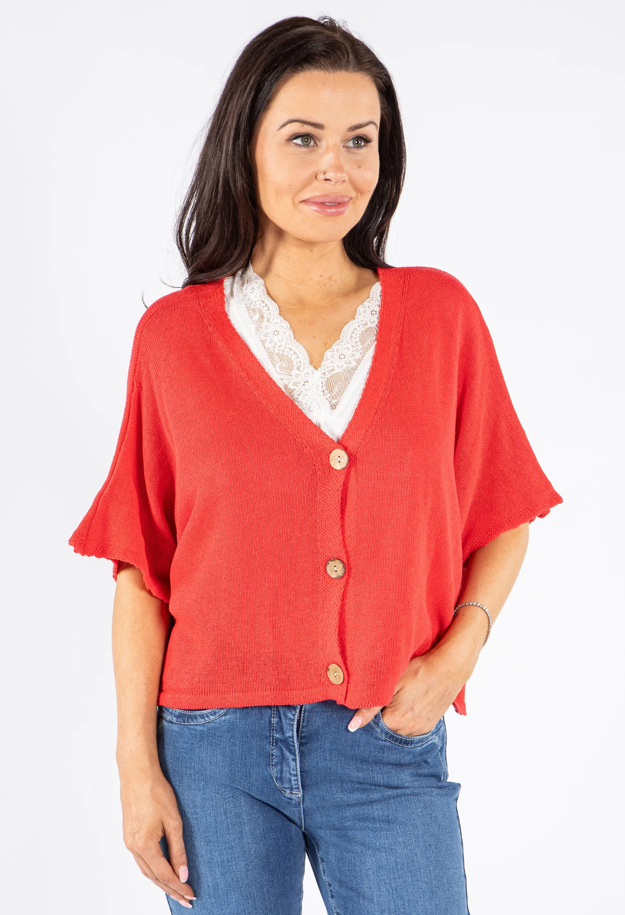 V-Neck Cropped Knit Cardigan