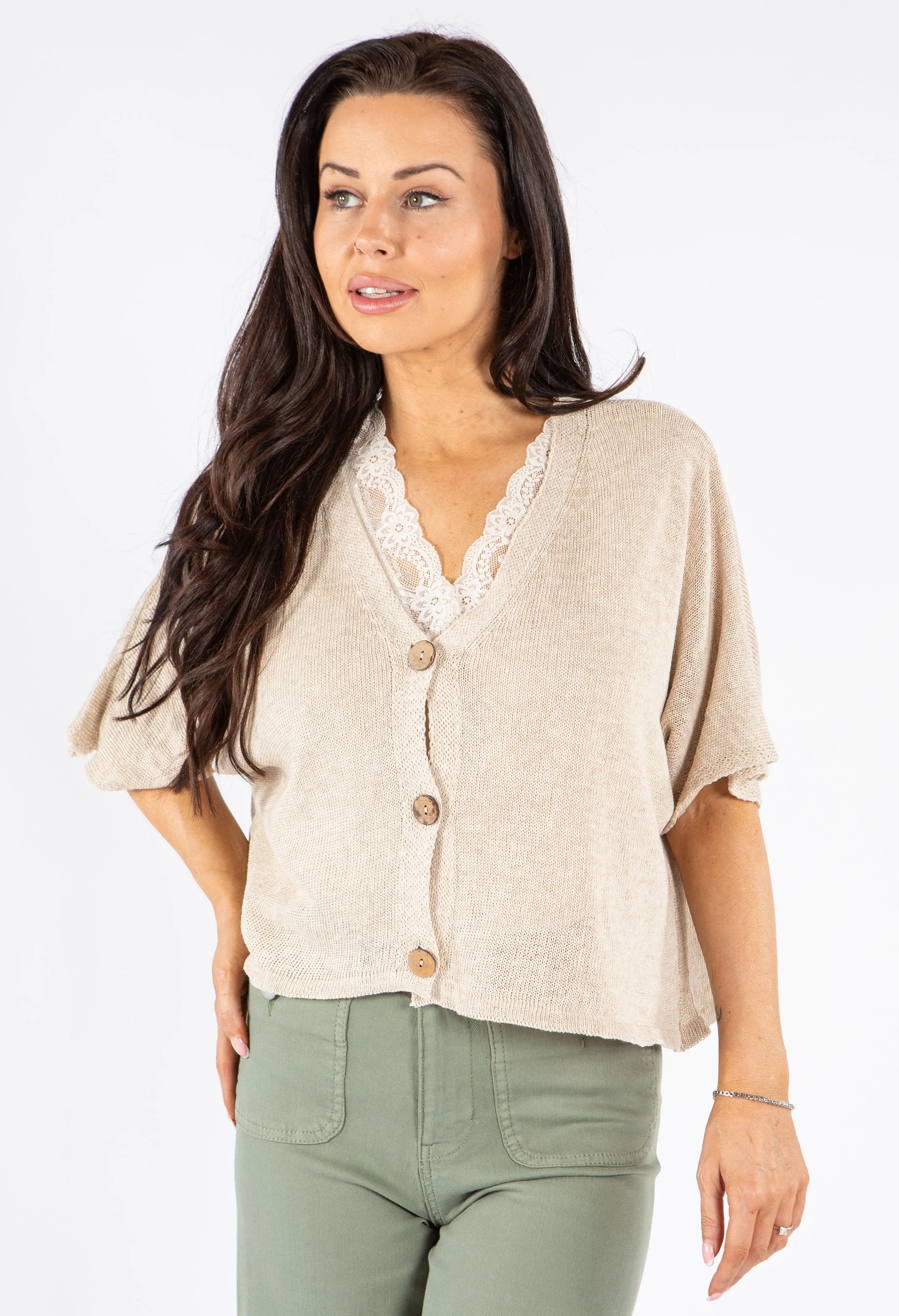 V-Neck Cropped Knit Cardigan