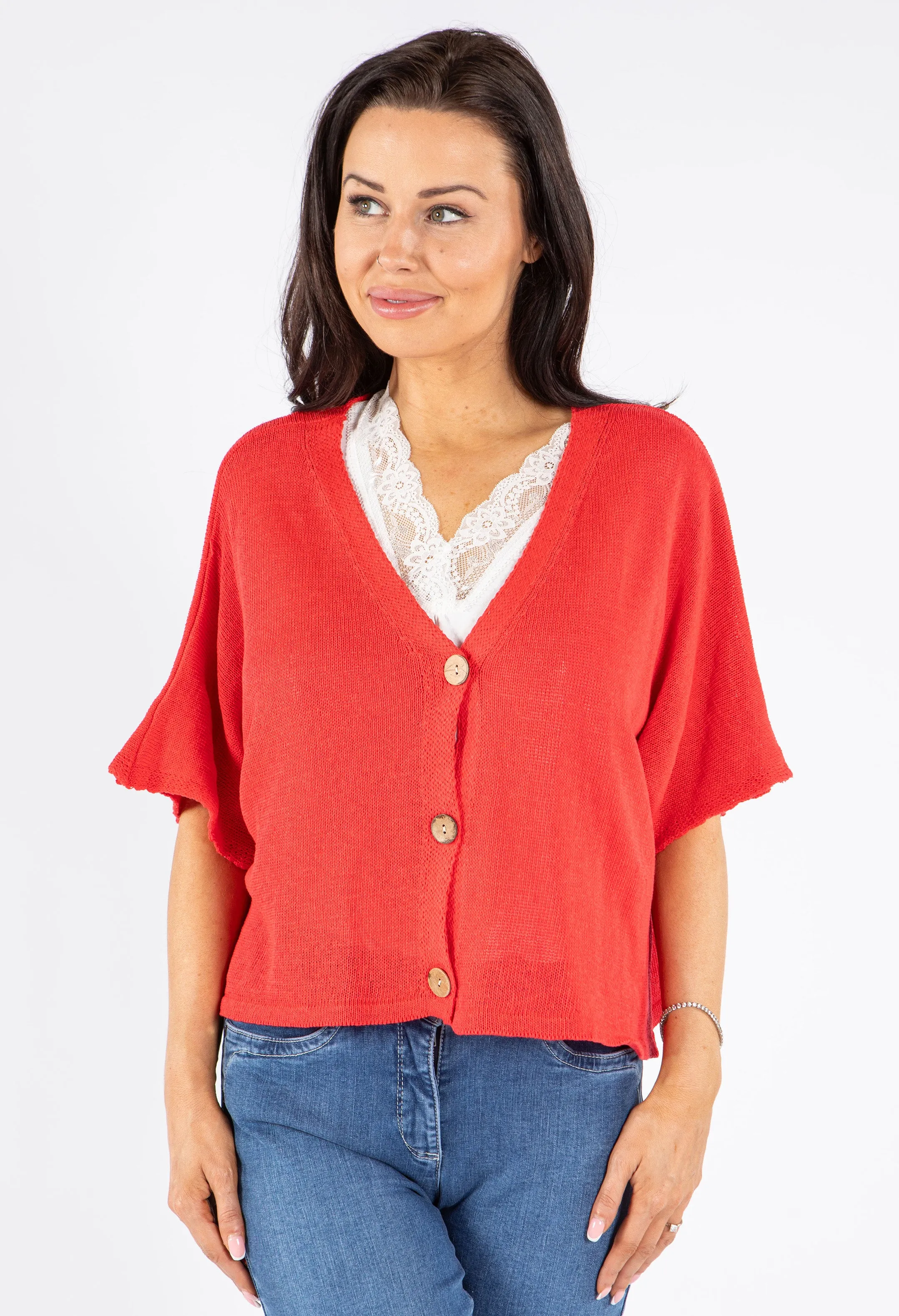 V-Neck Cropped Knit Cardigan