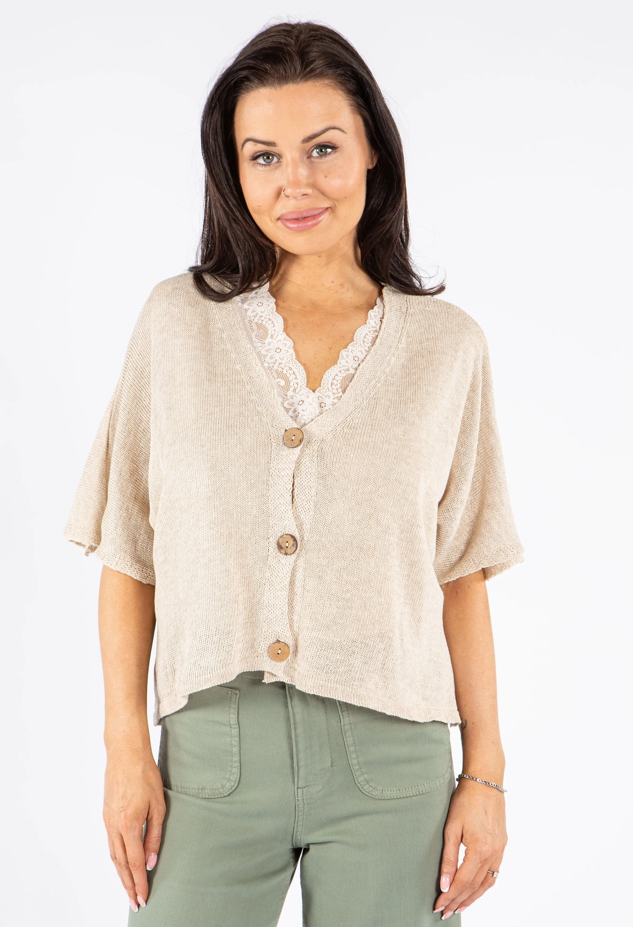 V-Neck Cropped Knit Cardigan