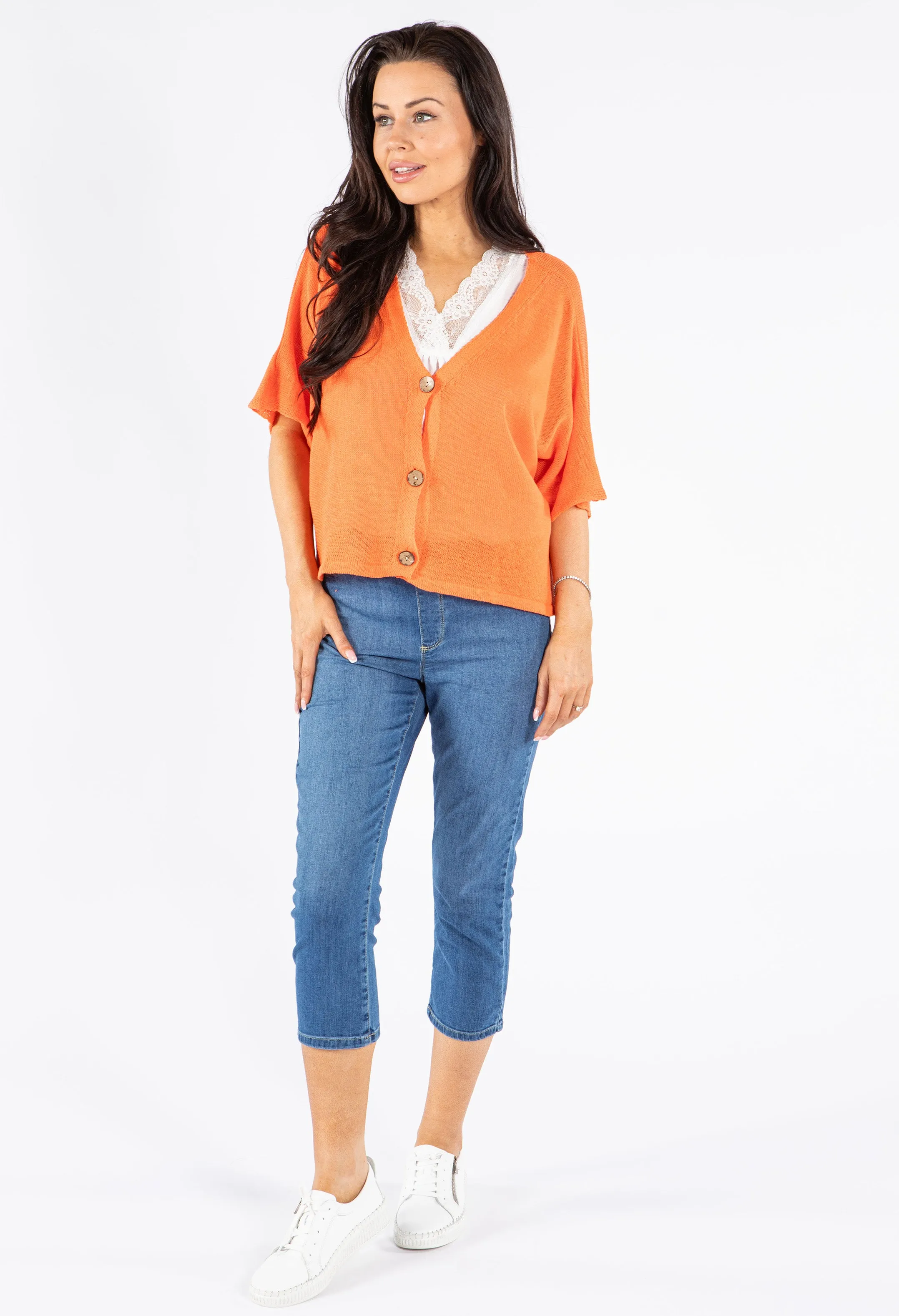 V-Neck Cropped Knit Cardigan