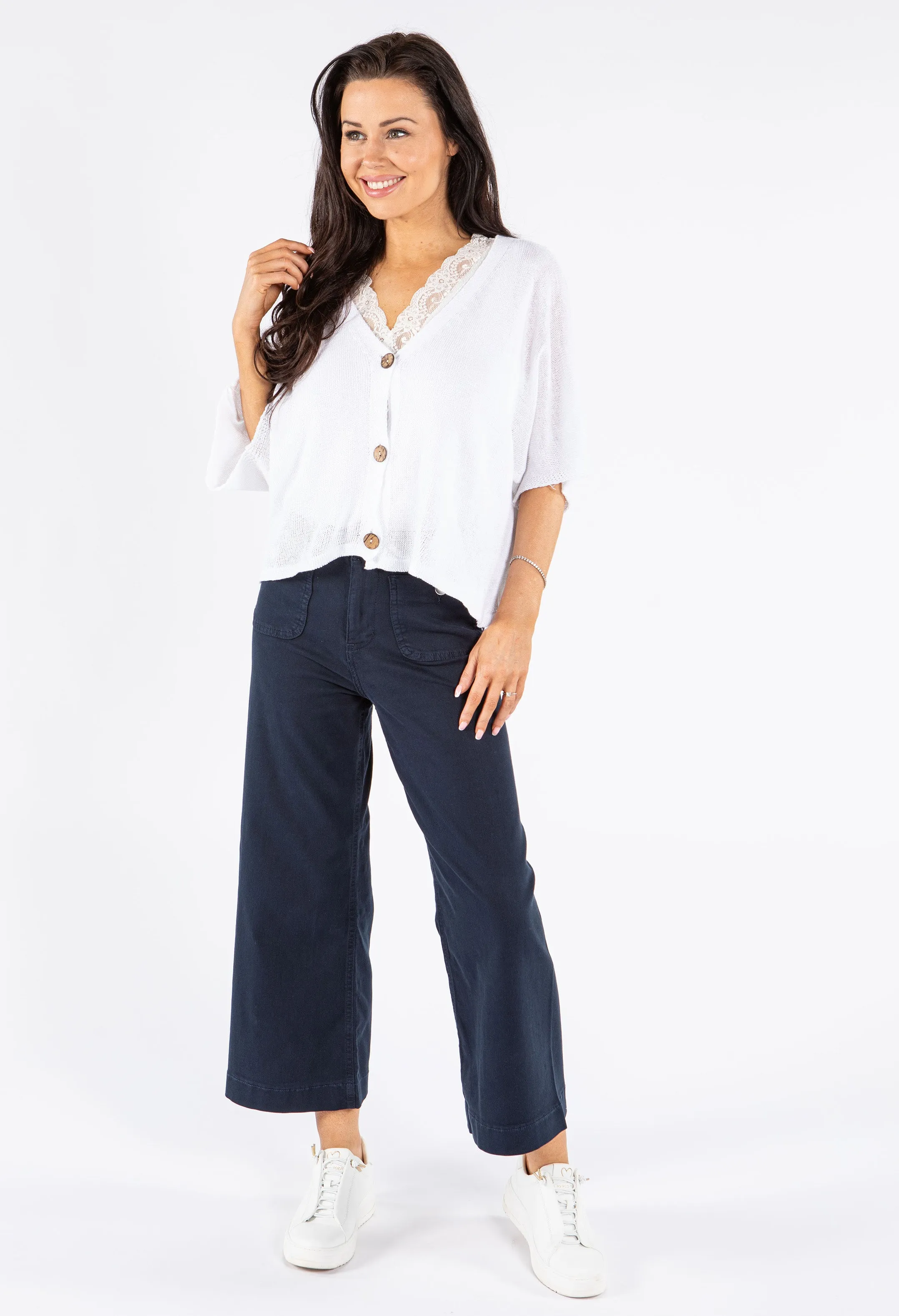 V-Neck Cropped Knit Cardigan