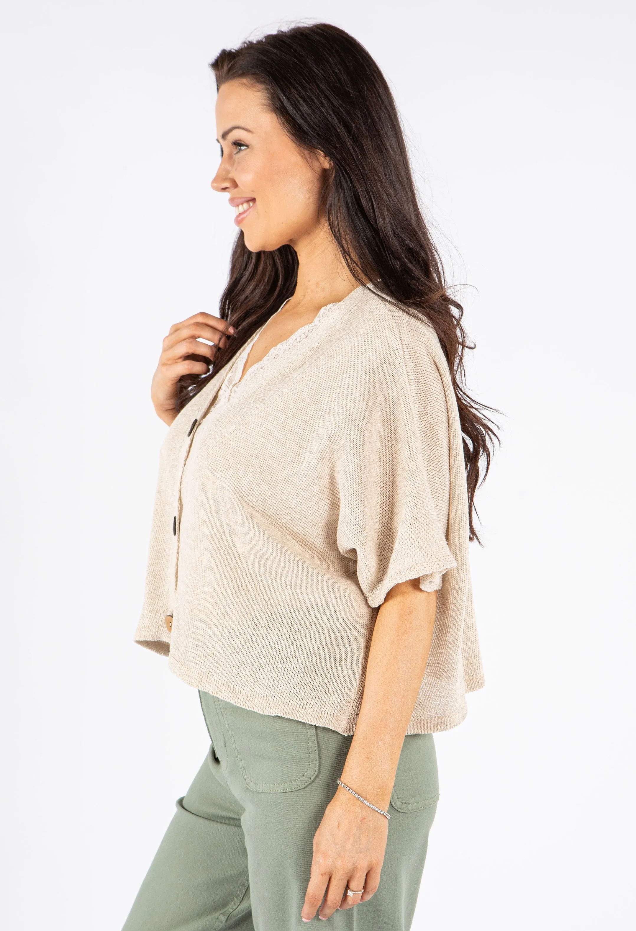 V-Neck Cropped Knit Cardigan