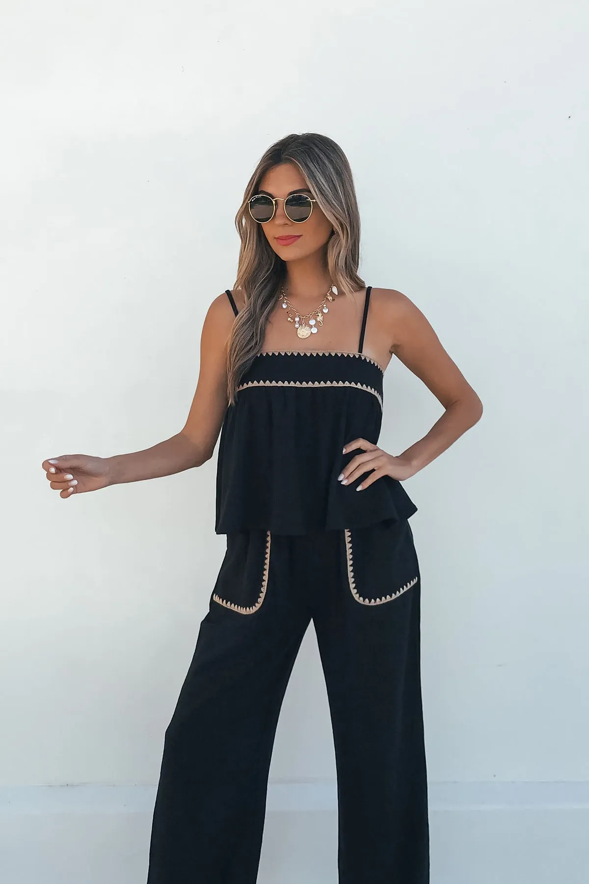 Vintage Havana Black Linen Wide Leg Pants