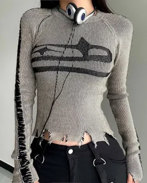 Vintage Ripped Star Print Sweater