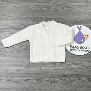 White Cable Knit Button Cardigan