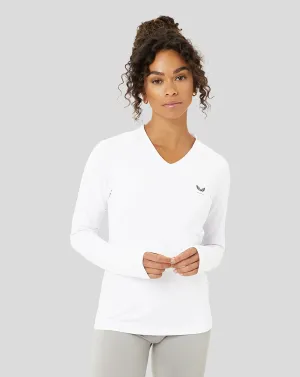 White Protek Long Sleeve T-Shirt - Women’s Gym Essential, Breathable Training Layer