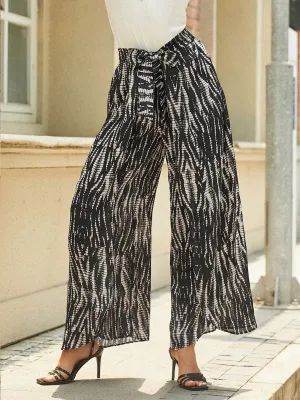 Wide Leg Chiffon Tulip Hem Trousers