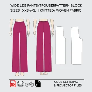 Wide Leg Pants -Custom Fit - Knitted Sewing Pattern Block
