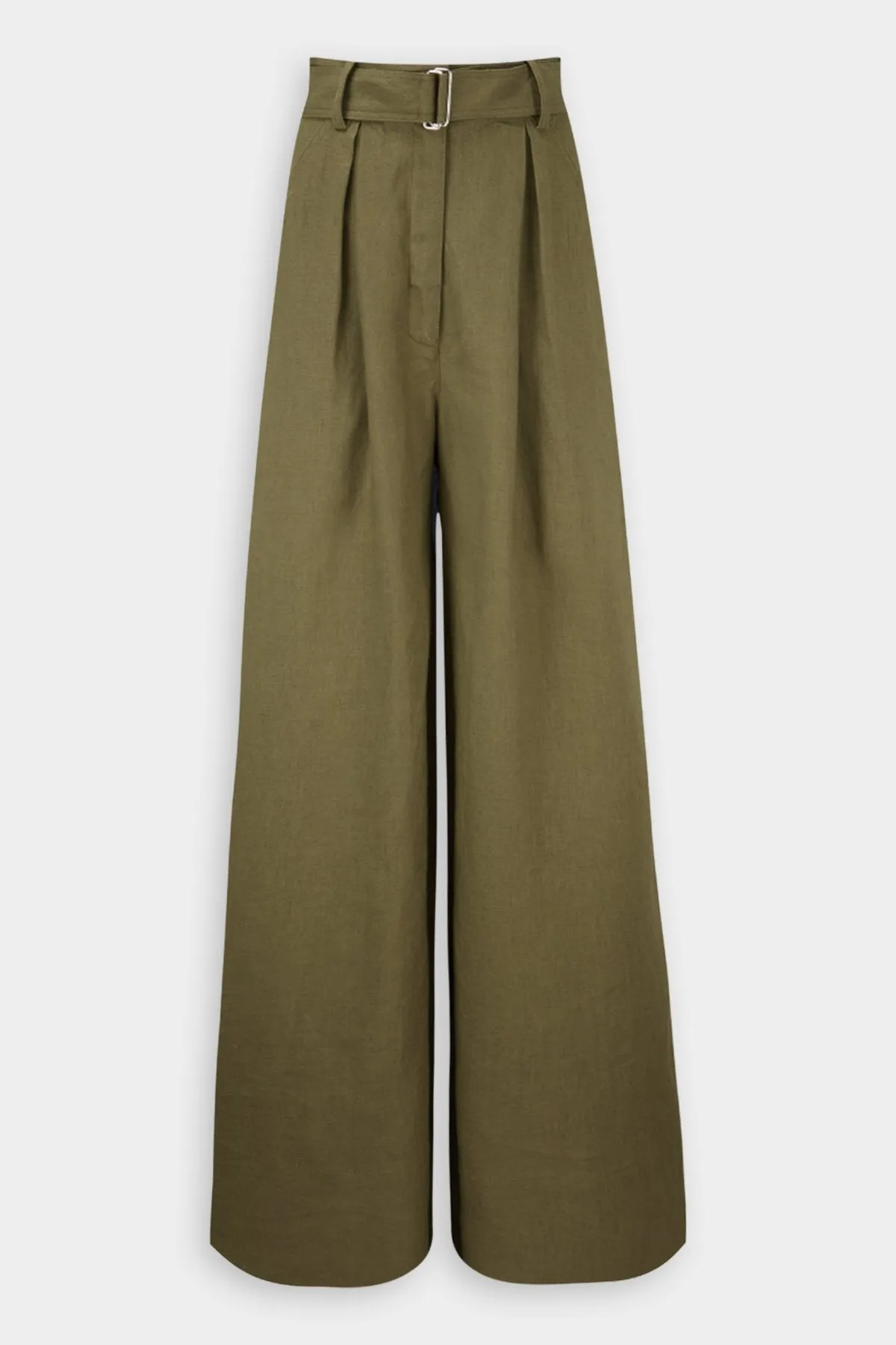 Wide Leg Pleated Pant in Army Green
