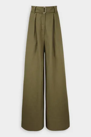 Wide Leg Pleated Pant in Army Green