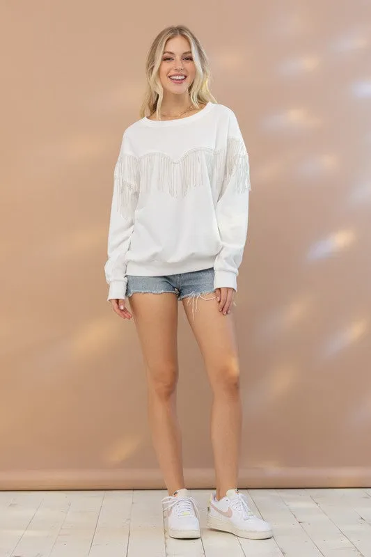 WILLOW RHINESTONE FRINGE SWEATSHIRT