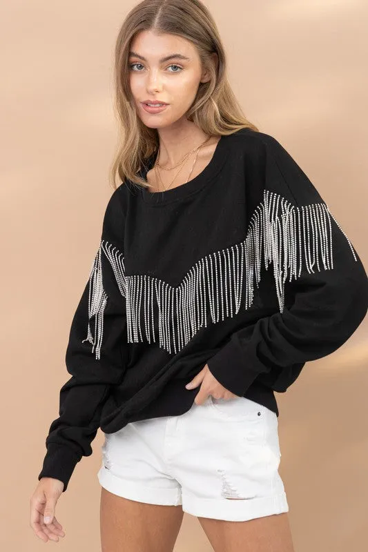 WILLOW RHINESTONE FRINGE SWEATSHIRT