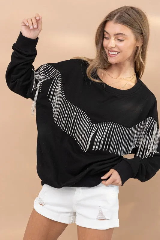 WILLOW RHINESTONE FRINGE SWEATSHIRT