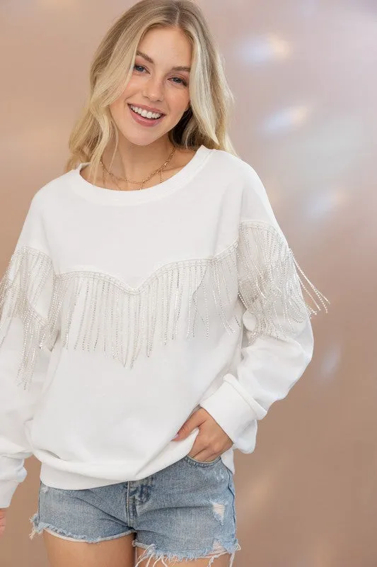 WILLOW RHINESTONE FRINGE SWEATSHIRT