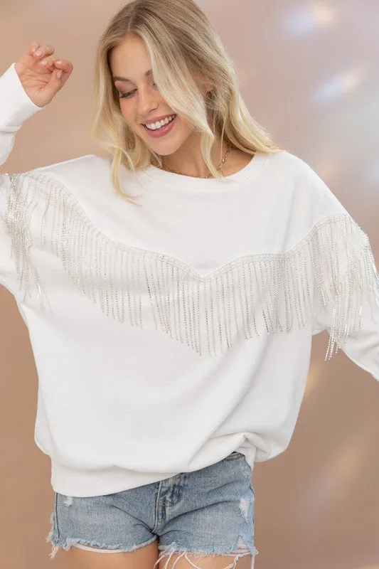 WILLOW RHINESTONE FRINGE SWEATSHIRT