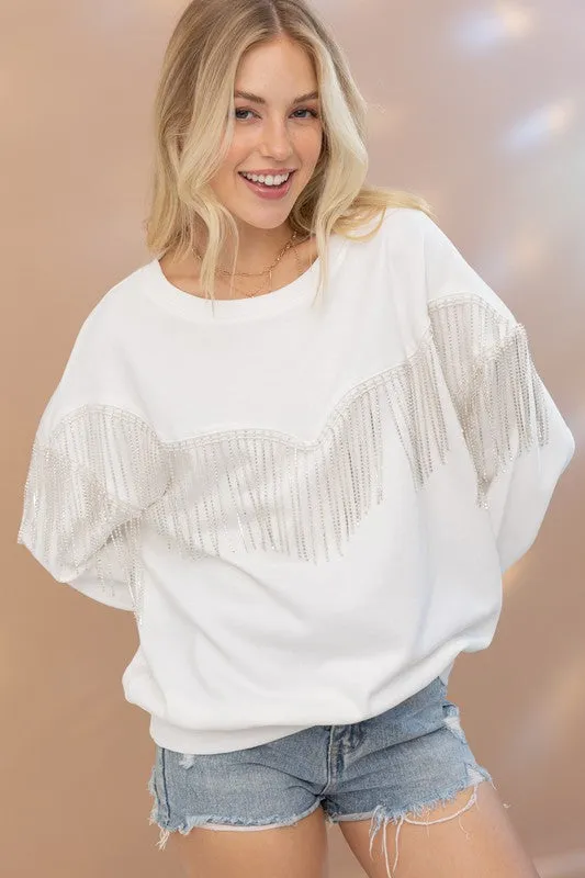 WILLOW RHINESTONE FRINGE SWEATSHIRT