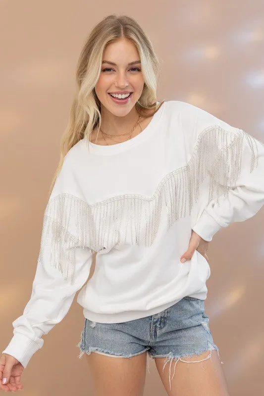 WILLOW RHINESTONE FRINGE SWEATSHIRT