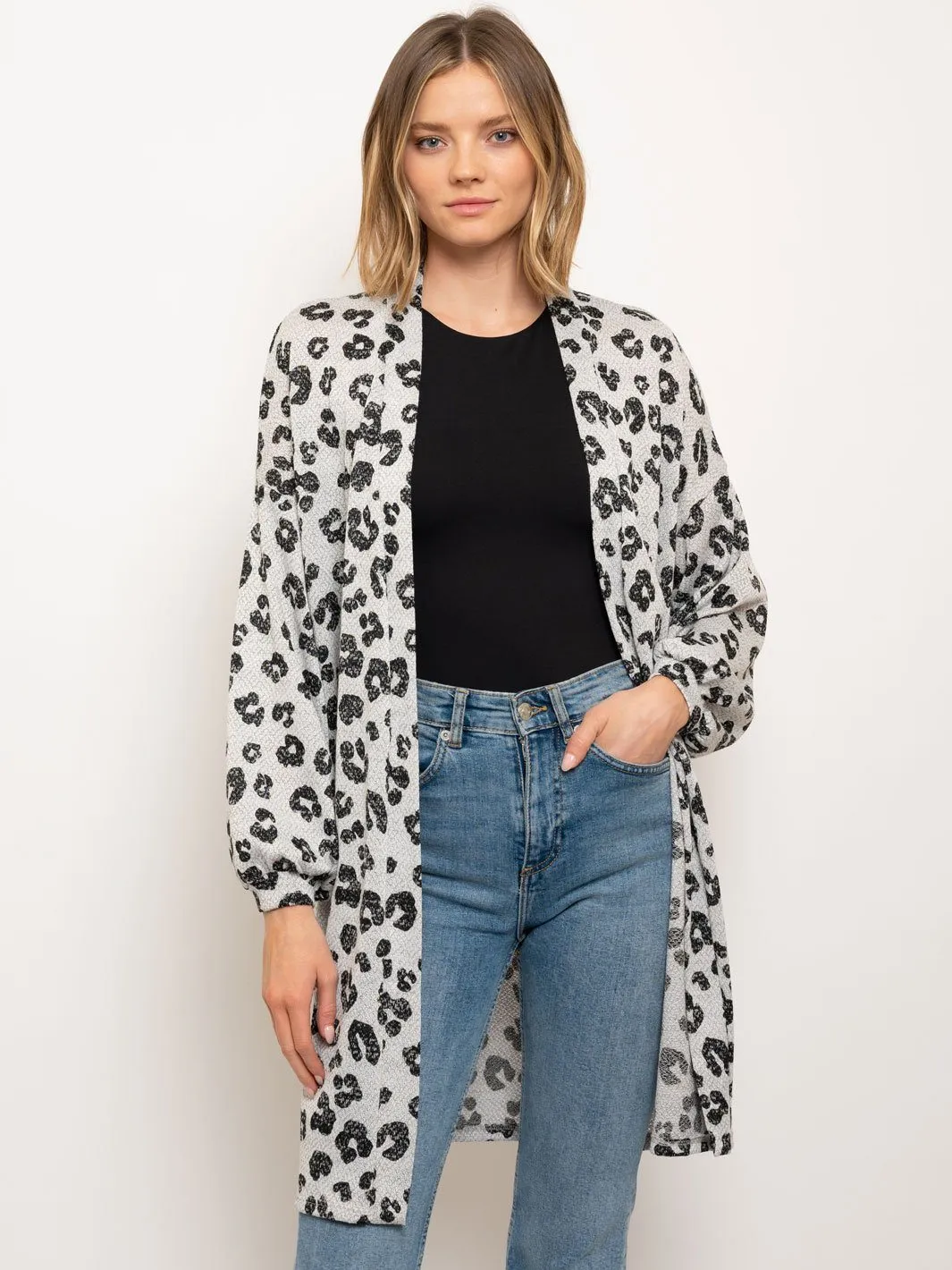 WOMEN'S ANIMAL PRINT LONG SLEEVE CARDIGAN