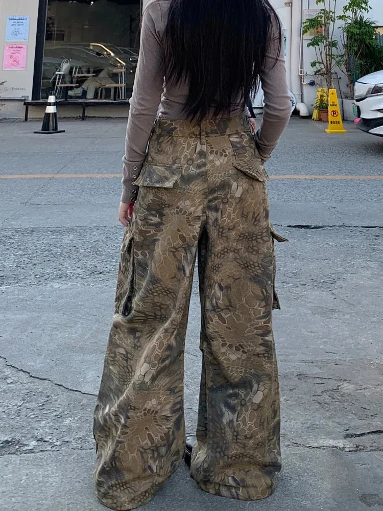 Women's Baggy Wide-Leg Camouflage Pants – Streetwear Cargo Trousers