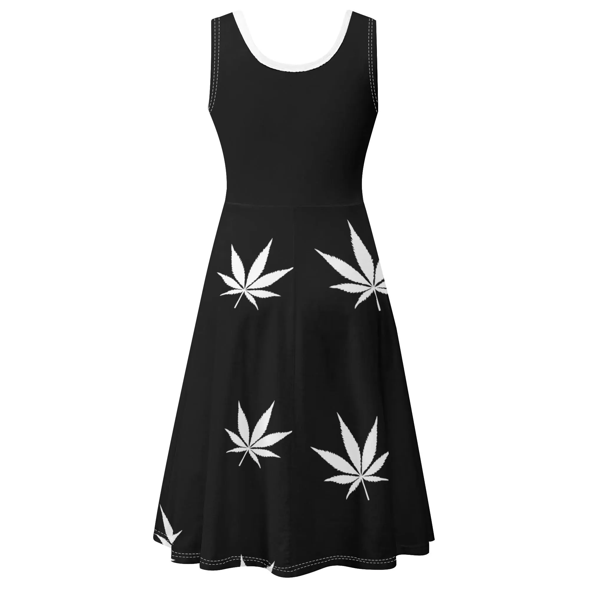 Women's Black and White Witchy Pattern Round Neck Sleeveless Tank Dress