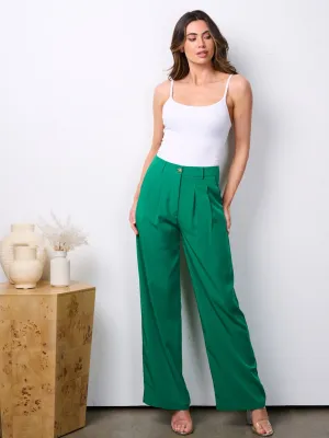 WOMEN'S BUTTON CLOSURE HIGH WAIST WIDE LEG POCKETS PANTS