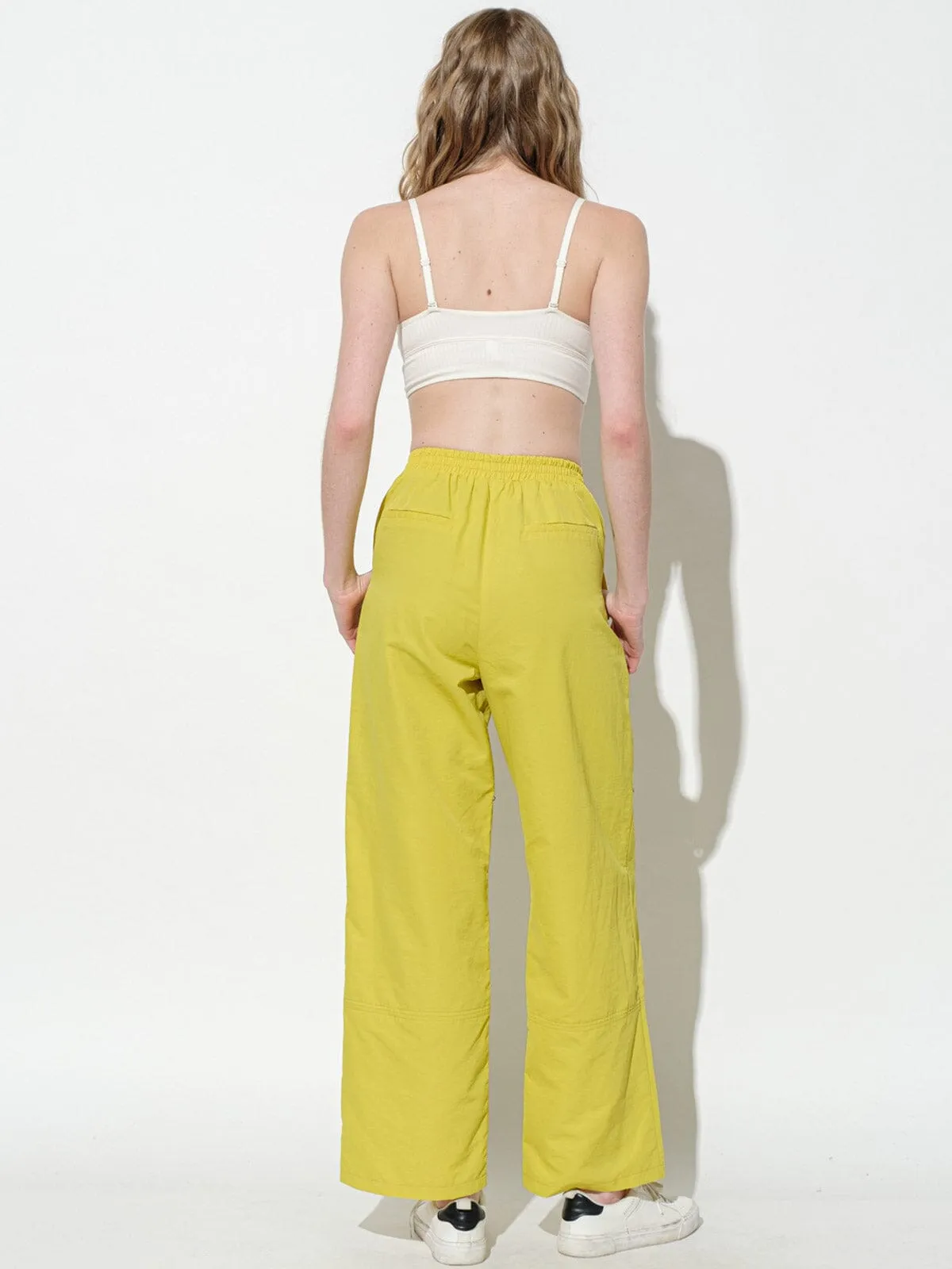 WOMEN'S ELASTIC WAIST ZIPPER DETAILED POCKETS WIDE LEG PANTS