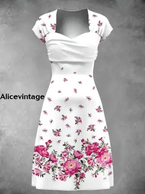 Women's Floral Art Print Wrap Midi Dress