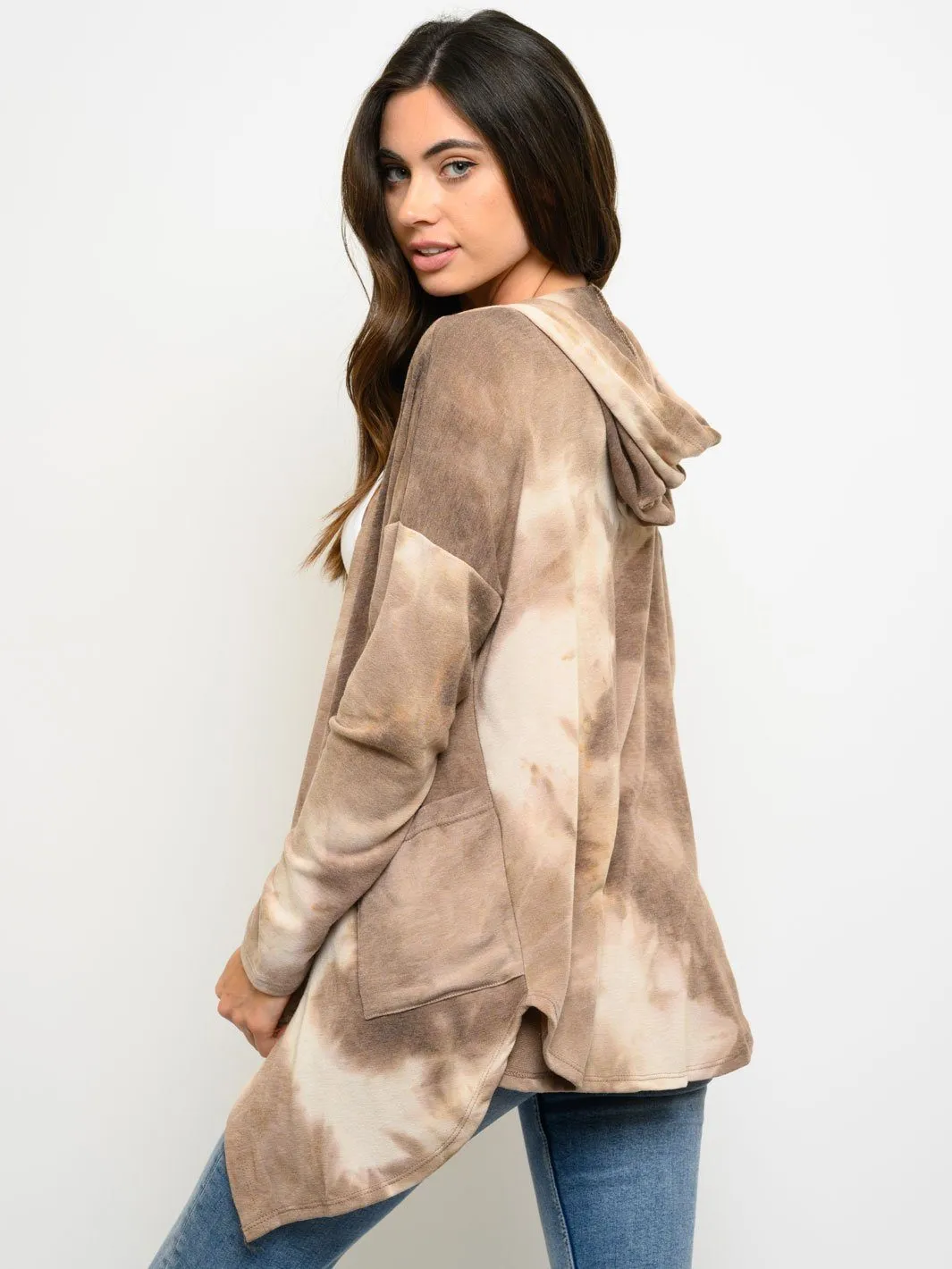 WOMEN'S LONG SLEEVE TIE DYE HOODIE CARDIGAN