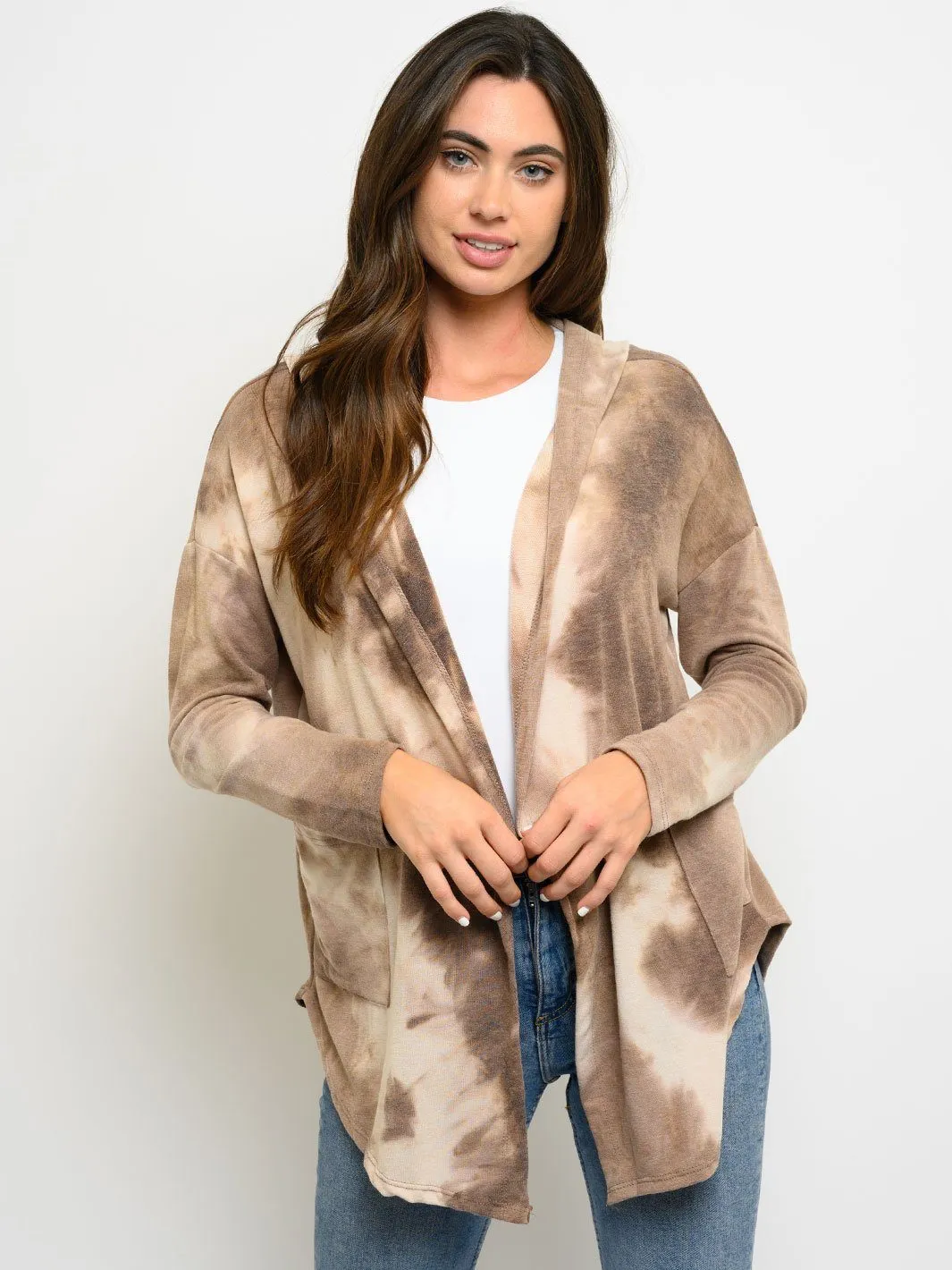 WOMEN'S LONG SLEEVE TIE DYE HOODIE CARDIGAN