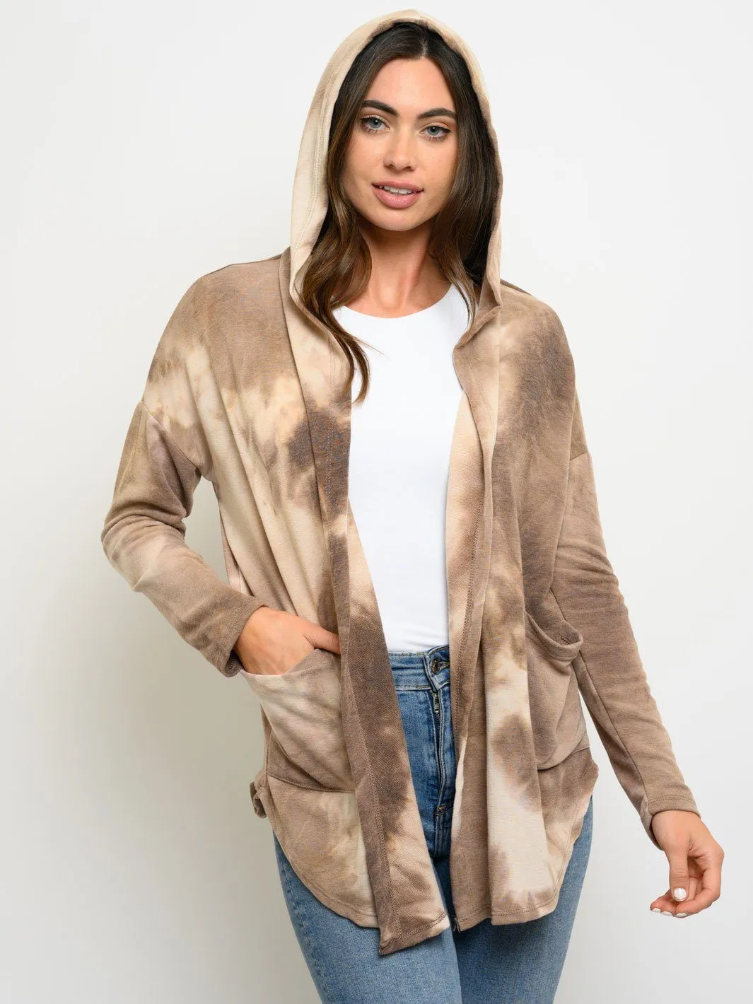 WOMEN'S LONG SLEEVE TIE DYE HOODIE CARDIGAN