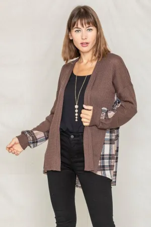Women's Plaid Back Waffle Knit  Cardigan
