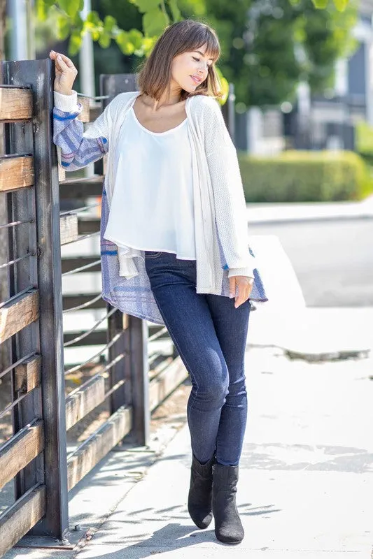 Women's Plaid Back Waffle Knit  Cardigan