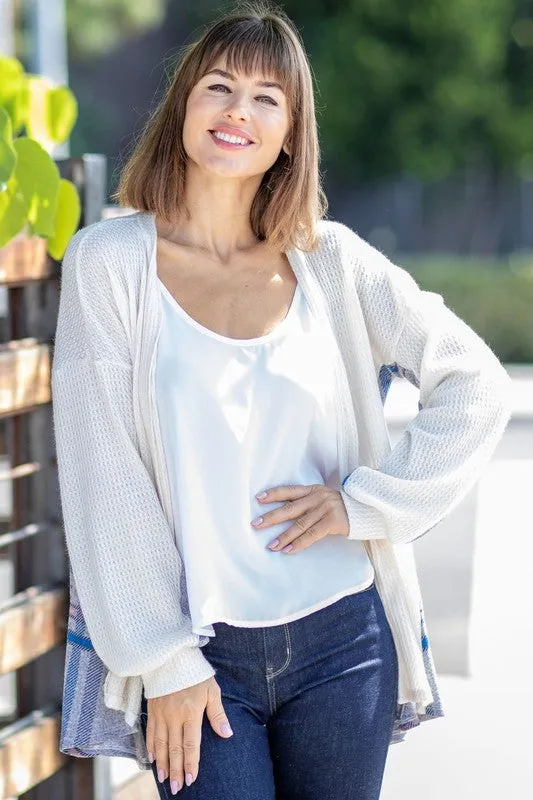 Women's Plaid Back Waffle Knit  Cardigan