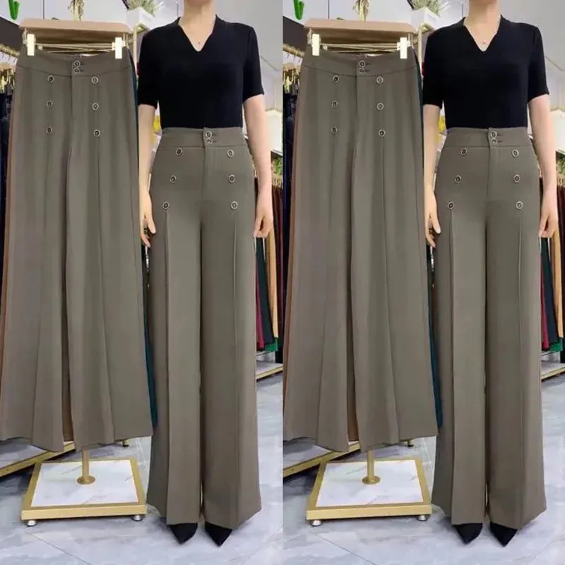 Women's Solid Color High Waist Loose Wide Leg Trousers