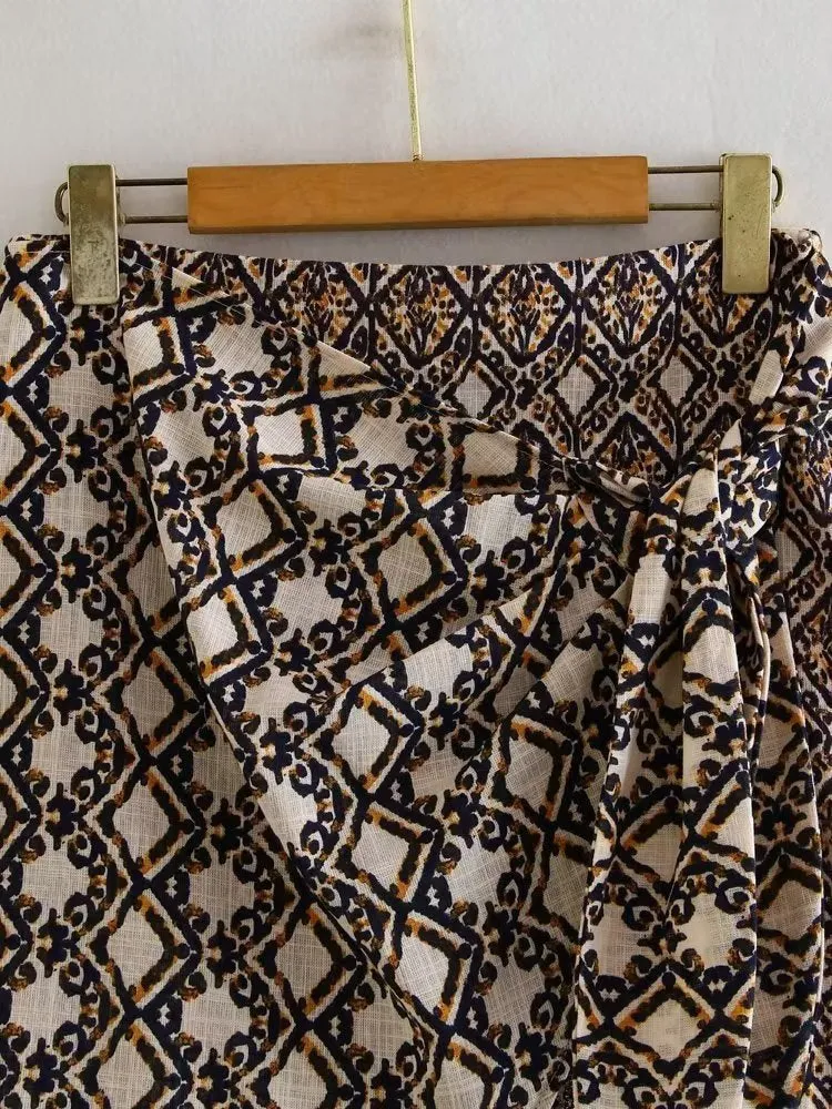 Wrap-style Printed Sarongl Knot Skirt